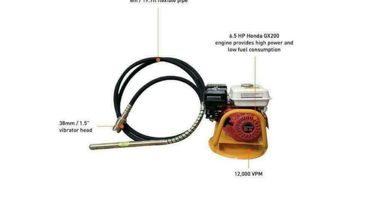 HOC – 6.5 HP GX200 GAS CONCRETE VIBRATOR W/DIA 38MM x 6M FLEXIBLE VIBRATE POKER + 2 YEAR WARRANTY + FREE SHIPPING