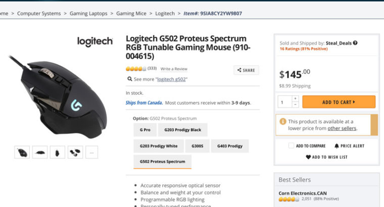 Logitech G502 Proteus Spectrum Gaming mouse