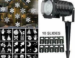 Promo! Christmas Projector Light, Halloween Projection Light,with 10 Slides Patterns, Waterproof Indoor / Outdoor 2 in 1