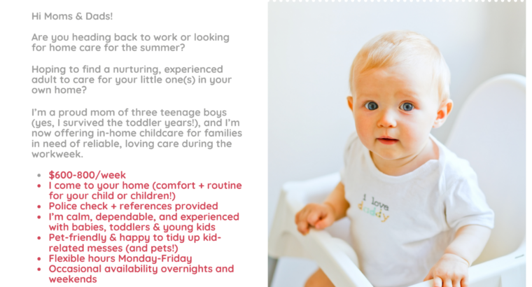 Experienced In-Home Babysitter Available – KW, Cambridge, Guelph